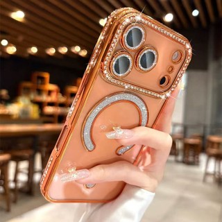 หรูหราแม่เหล็กเพชรโปร่งใส Jewelled เคสโทรศัพท์สําหรับ iPhone 17 Pro Max Air Clear Glitter กันชนกลับกรณีฝาครอบ