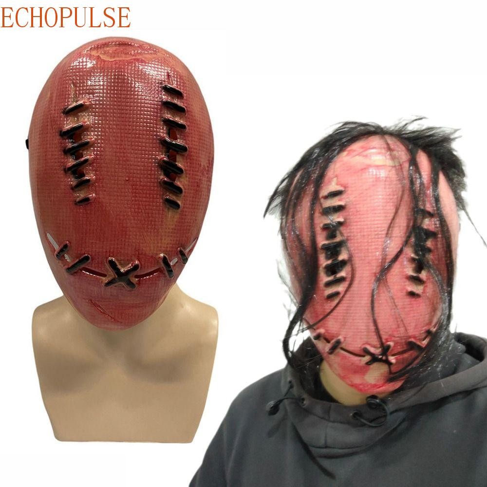 ECHOPULSE หน้ากากน่ากลัว, สยองขวัญผมยาวคอสเพลย์ Prop, ชุดปาร์ตี้กระสอบ Ghost Face Cover Evil Ghost ห