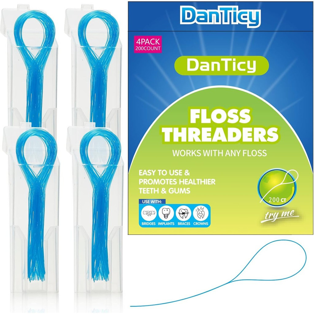 Floss Threaders, Deep Clean Dental Floss Threader for Braces, Bridges, and Implants 200PCS(4Pack),Bl