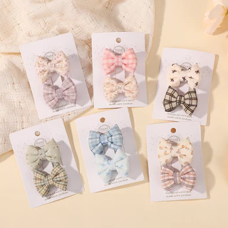 2 ชิ้นดอกไม้พิมพ์ผมโบว์คลิปสําหรับเด็กทารกลูกไม้ด้านข้าง Pastoral ผ้าฝ้าย Hairpin Barrettes Headwear อุปกรณ์เสริมผมของขวัญ
