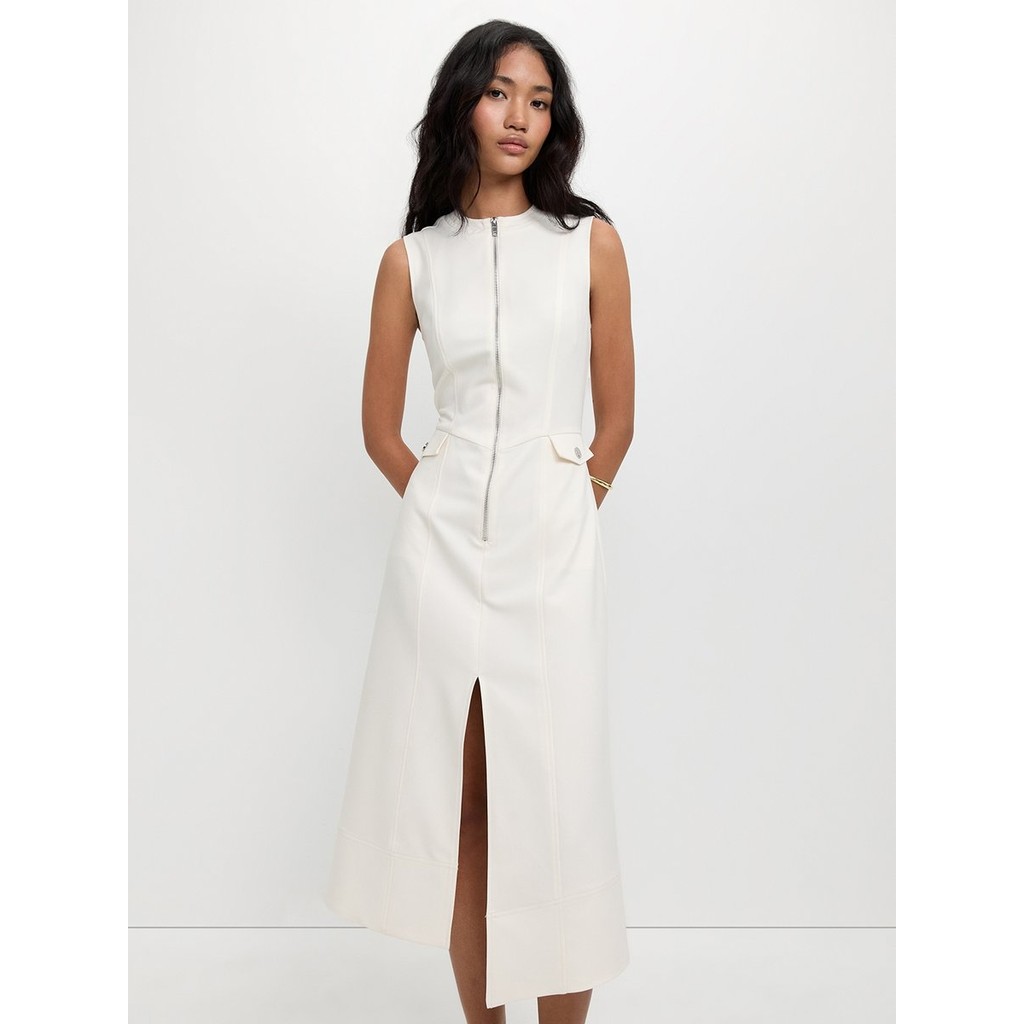 [Pomelo] ชุดเดรสยาวผ่าหน้าแต่งซิป / Zip Front Slit Midi Dress