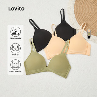 Lovito Casual Sutiãs Push-up Sem Costura Respiráveis Bojo Grande Não Removível Bralette Para Mulheres L233L080