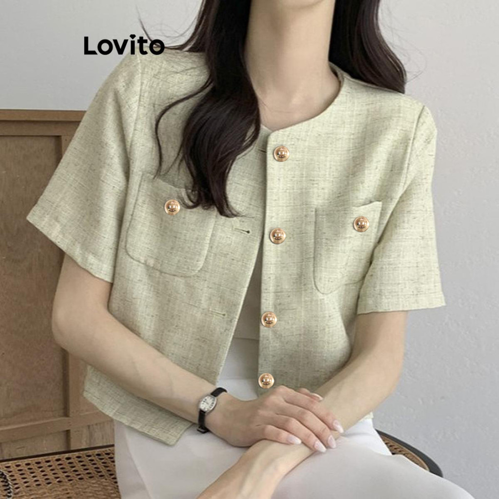 Lovito เสื้อลําลองผู้หญิง กระเป๋าคู่ มีกระดุมโลหะ สําหรับฤดูใบไม้ผลิและฤดูร้อน LNE62083 ราคา ถูกที่สุด ดีลบีเคเค แกลเลอรีภาพที่ 2