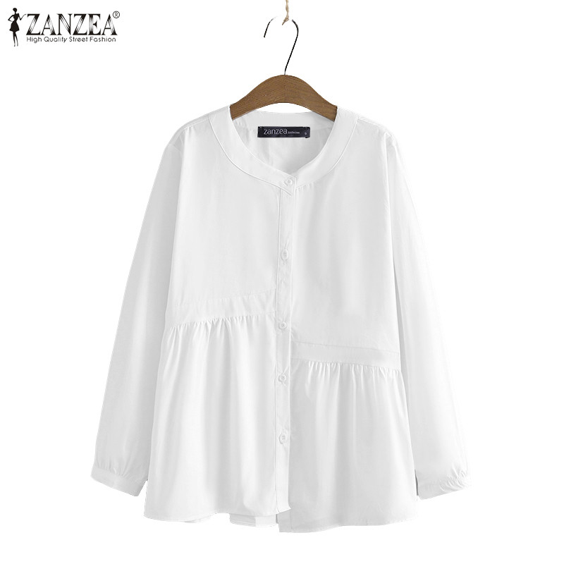 ZANZEA เสื้อแขนยาวสไตล์เกาหลีสำหรับผู้หญิง ดีไซน์คอวีและขอบจีบที่สวยงาม