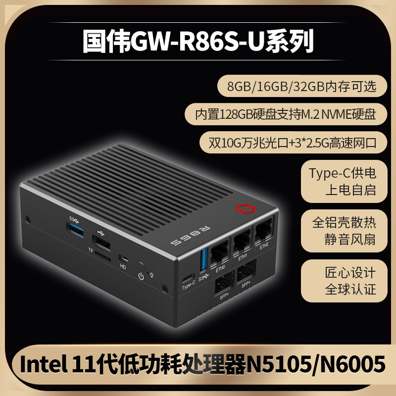 R86S Intel Mini N6005 โฮสต์ขนาดเล็ก N5105 Mega B U3 T1 พอร์ตไฟเบอร์ออปติก 2.5G U1 U2 U4