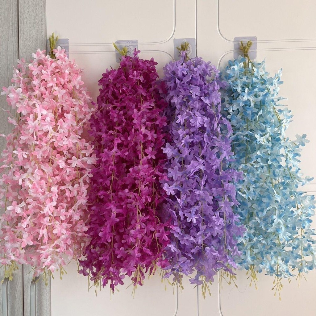 24 ชิ้น 60 ซม.ผ้าไหมประดิษฐ์ Wisteria ดอกไม้ Vines แขวนหวายดอกไม้งานแต่งงาน Dec Garland ดอกไม้ผ้าไหม