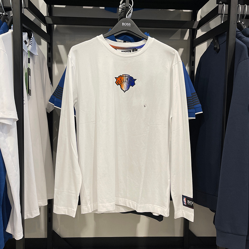 New York Dabao HUGO BOSS/HUGO BOSS แพทช์สบายผู้ชายรอบคอเสื้อสวมหัวเสื้อยืดแขนยาวลําลอง