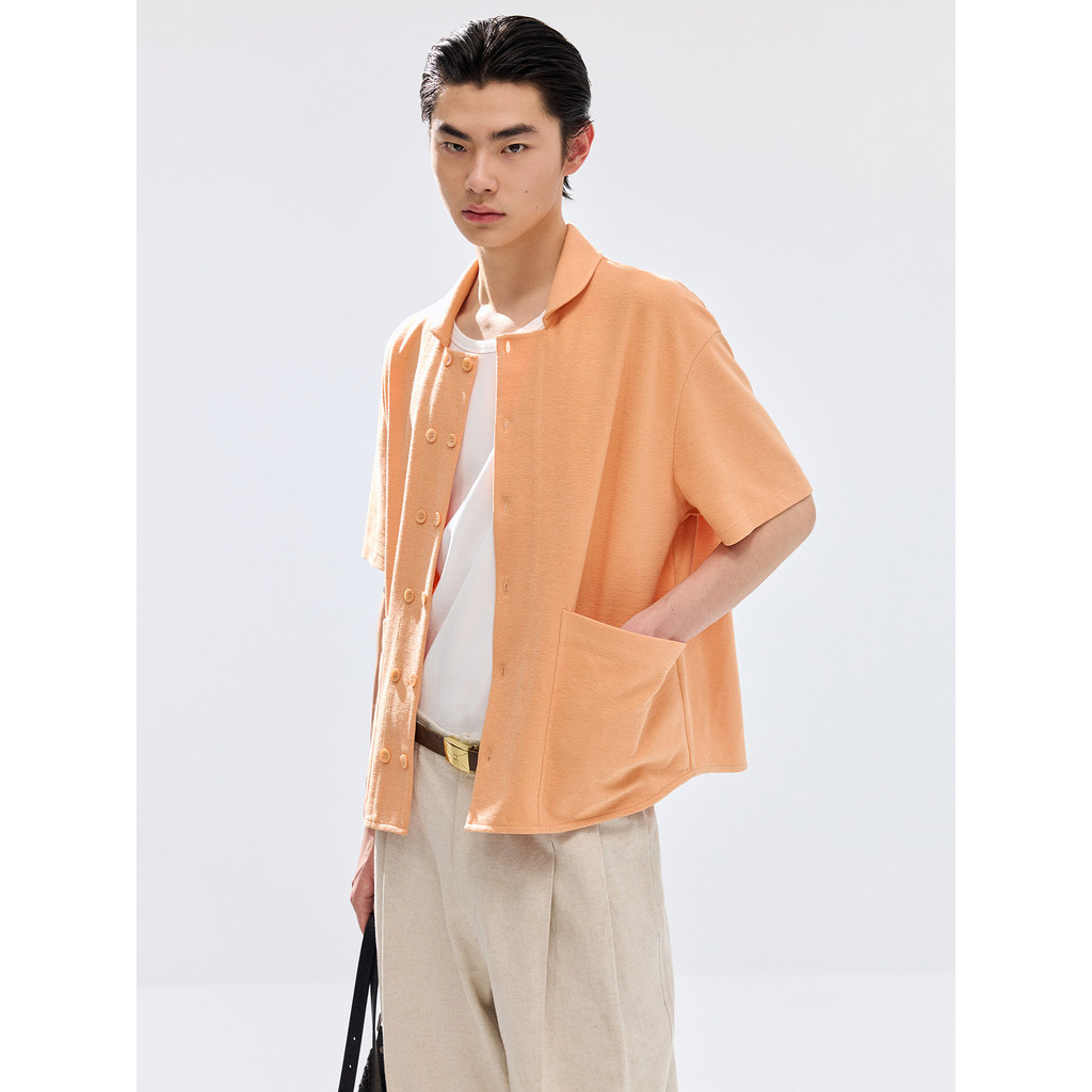 Simple Project * Terry DB Round Collar Terry Cloth Double-Breasted Short-Sleeved