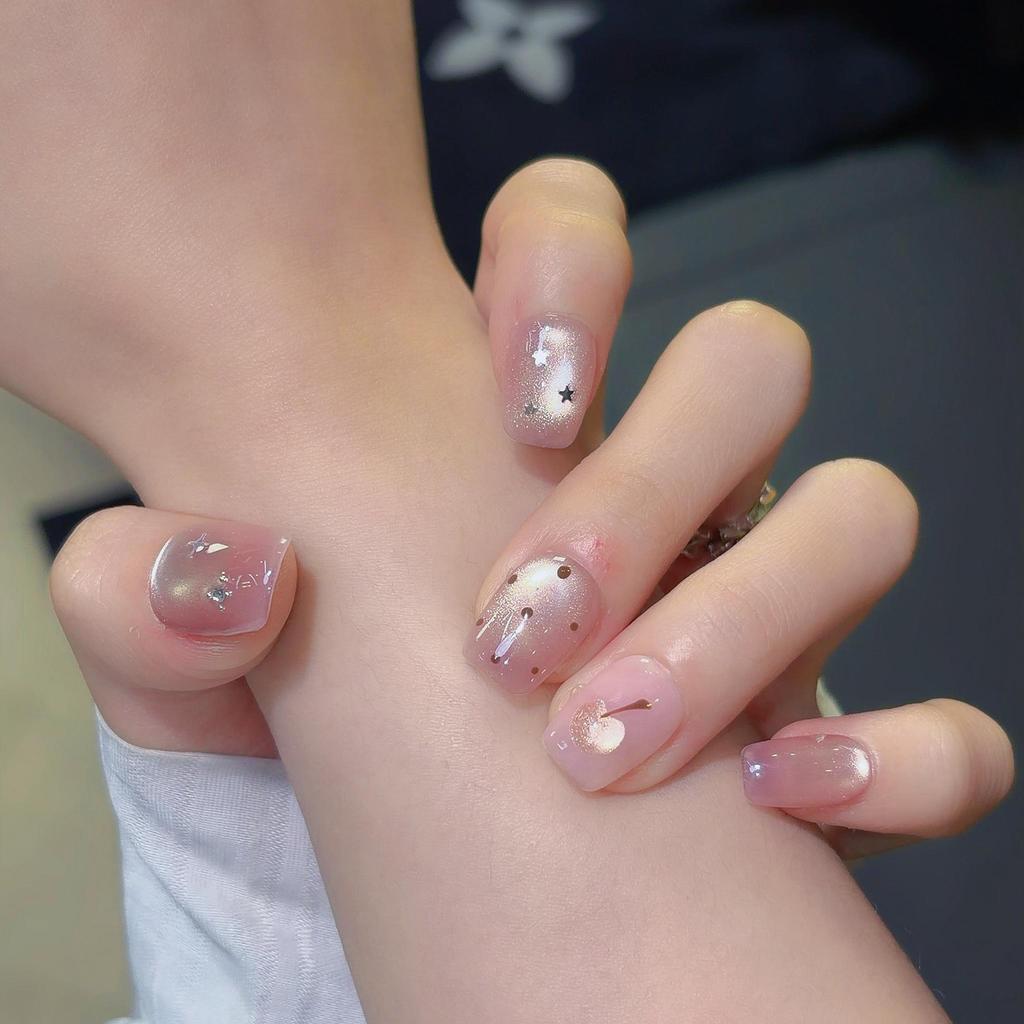 C309 เล็บปลอมสําเร็จรูป ทำด้วยมือ 10 ชิ้น/กล่อง พิงค์เชอร์รี่ แคทอาย สง่างาม สง่างาม มีเอกลักษณ์ สวมง่าย ใช้ซ้ำได้