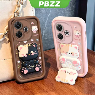 เคสสําหรับ POCO C65 5G REDMI 13C 2023 4Gเคสโทรศัพท์Softcaseซิลิโคนกันกระแทกฝาครอบการออกแบบใหม่ความงามที่มีผู้ถือ 360° กระจกแต่งหน้า แมวน่ารัก สําหรับเด็กผู้หญิง JTXMMZJ