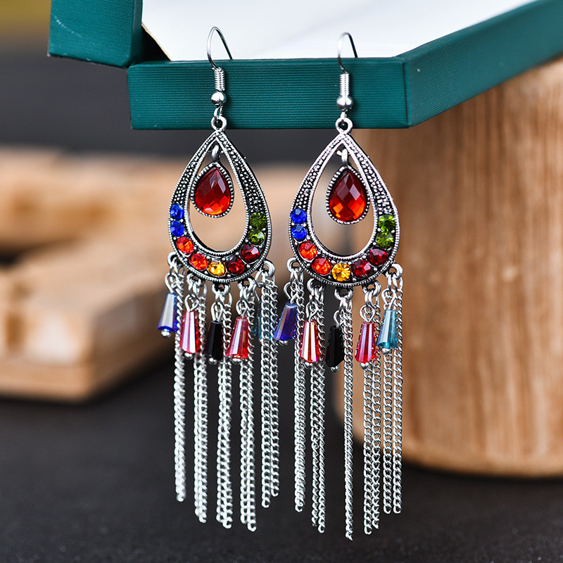 Boho-Chic Multi-Layer Teardrop ต่างหูโซ่พู่-โลหะผสม Boho Elegant แฟชั่นเครื่องประดับสําหรับผู้หญิงคร