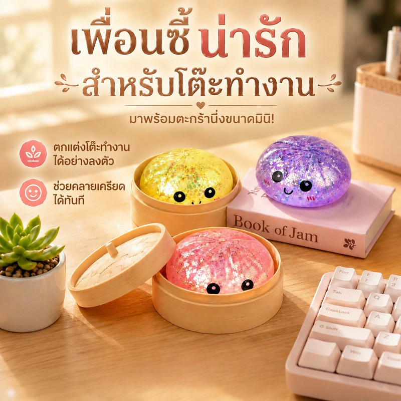 ของเล่นสกุชชี่ซาลาเปาใบใหญ่ นุ่มนิ่มบีบเพลิน คลายเครียด ลายหน้ายิ้มการ์ตูนน่ารัก เหมาะสำหรับเด็กและของสะสม