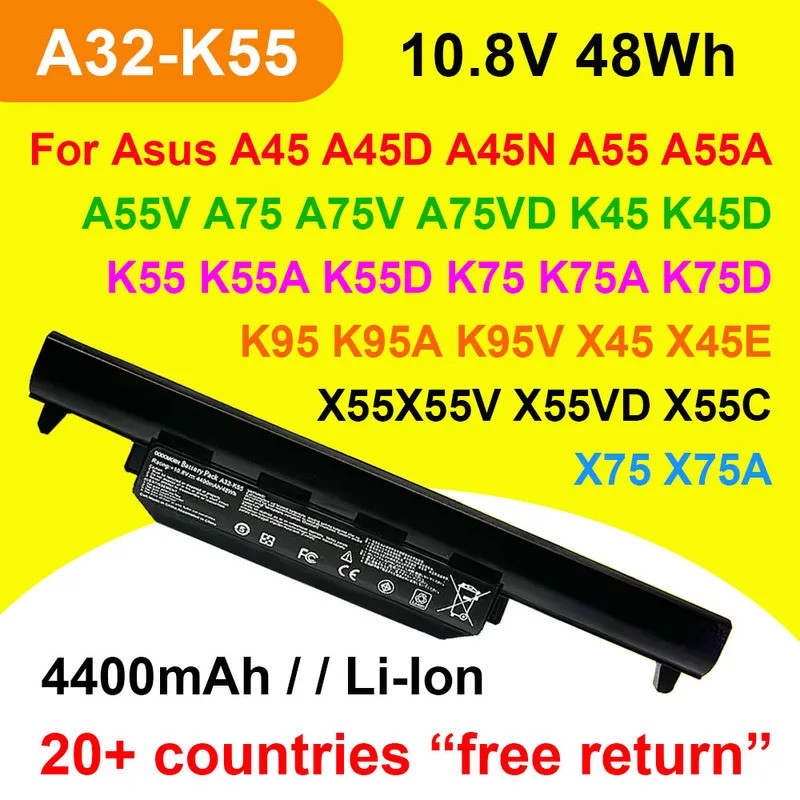 สําหรับ ASUS A32-K55 A45 X45 A55 X55 K55 A75 X75 K75 A85 K95 X55VD A55D K55A K75A K75D K95V R400 R50