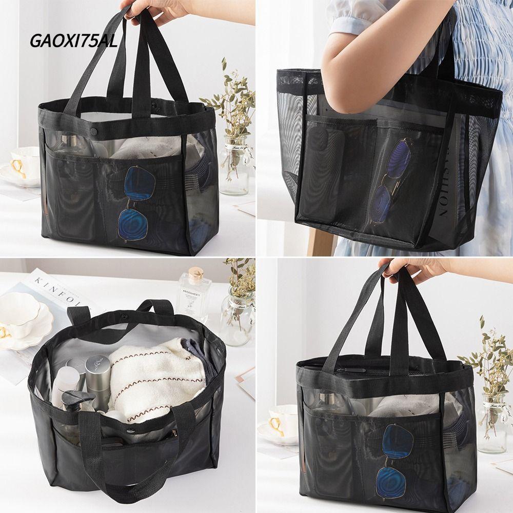 GOXI75AL กระเป๋าสะพายไหล่ชายหาดกลวง ความจุขนาดใหญ่ ตาข่ายใส มัลติฟังก์ชั่น สําหรับแต่งหน้าและเดินทาง
