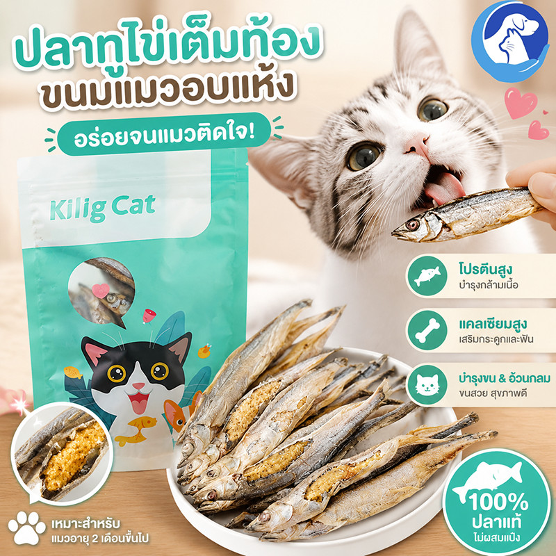 😻พร้อมส่ง🐟ปลาไข่แมว ขนมแมว อบแห้ง ปลาไข่เต็มตัว สุขภาพดี ปลอดภัย ธรรมชาติ100%