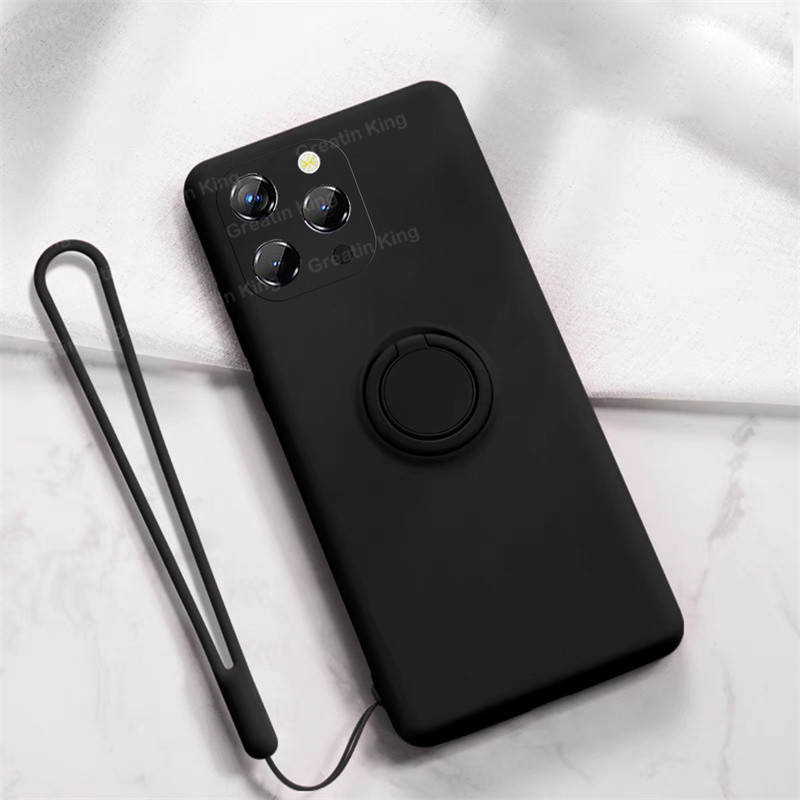 สําหรับ Oukitel P1 กรณี Soft TPU โลหะสีดําผู้ถือโทรศัพท์แม่เหล็กฝาครอบป้องกันสายรัดข้อมือซิลิโคน Lan