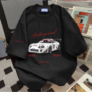 (จัดส่งตลอด 24 ชั่วโมง)AwenMoor เสื้อยืดผู้ชาย ลายพิมพ์รถแข่ง แฟชั่นเกาหลี เสื้อยืดคอกลมแขนสั้น ทรงoversize ผ้าฝ้าย