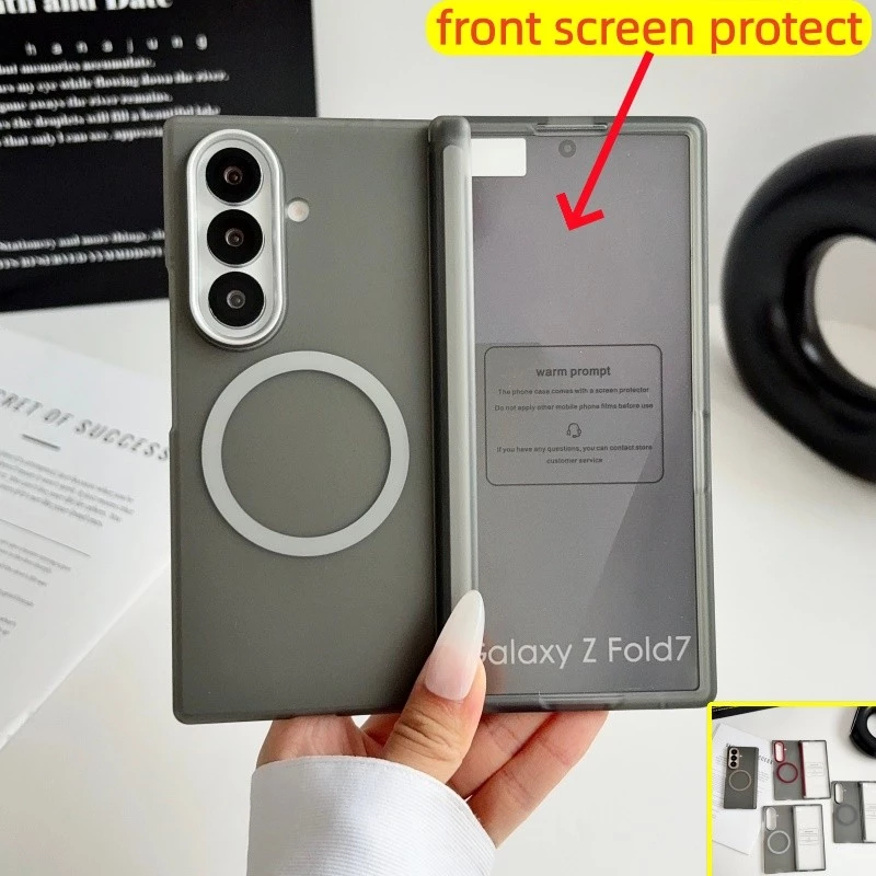 เคสโทรศัพท์แม่เหล็กพร้อมฟิล์มหน้าจอด้านหน้าสําหรับ Samsung Galaxy Z Fold 8 Z Fold 7 Z Fold 6 5 Matte Casing