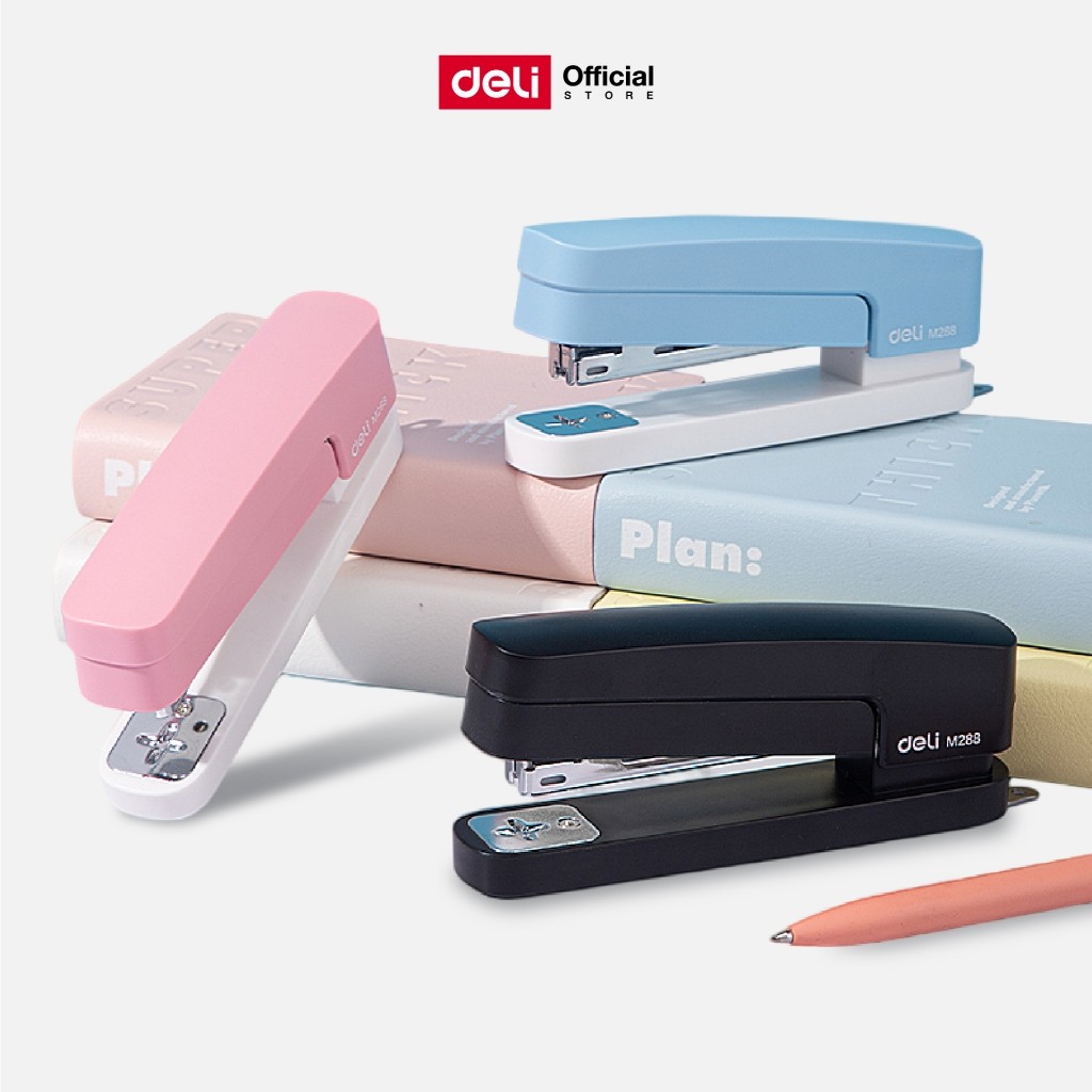 ้เครื่องเย็บกระดาษหมุนได้ Deli รุ่น M288 เย็บได้ 15แผ่น ใช้ลวดเย็บเบอร์10 หมุนได้ 90-270 องศา (3สี)