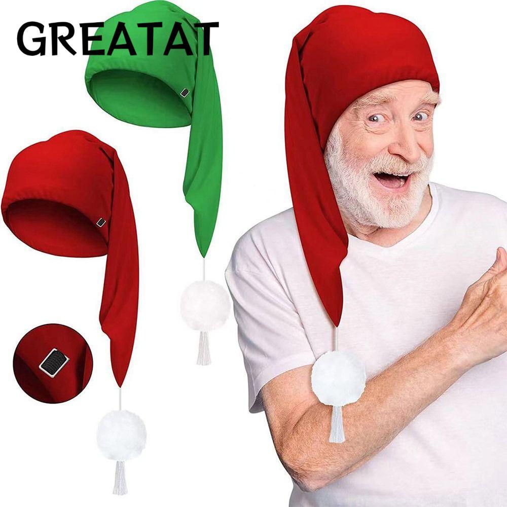 GREAT ชุดนอนชุดนอน,ปรับด้วย Pom Ball Night Sleeping Caps, ของขวัญวันเกิดยืดหยุ่น Stocking Santa หมวก