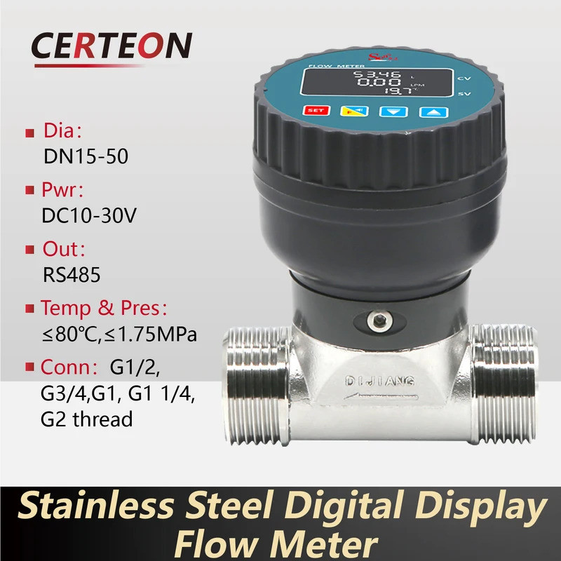 RS485 สมาร์ทดิจิตอล Flow Meter 5-1100L/MIN สแตนเลส G1 G2 G3/4 G1/2 Sensor สําหรับท่อน้ําเสียท่อชลประ