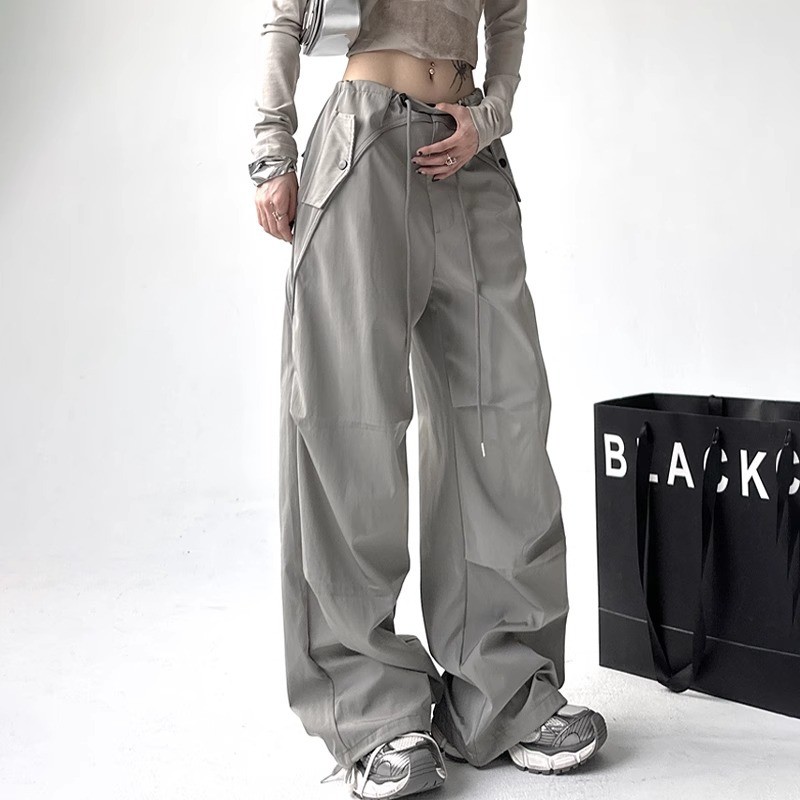 American Parachute Overalls ผู้หญิง 2025 ไขมัน mm หลวม Slimmer ดู Paratrooper กางเกงกว้างขา Jazz Dan
