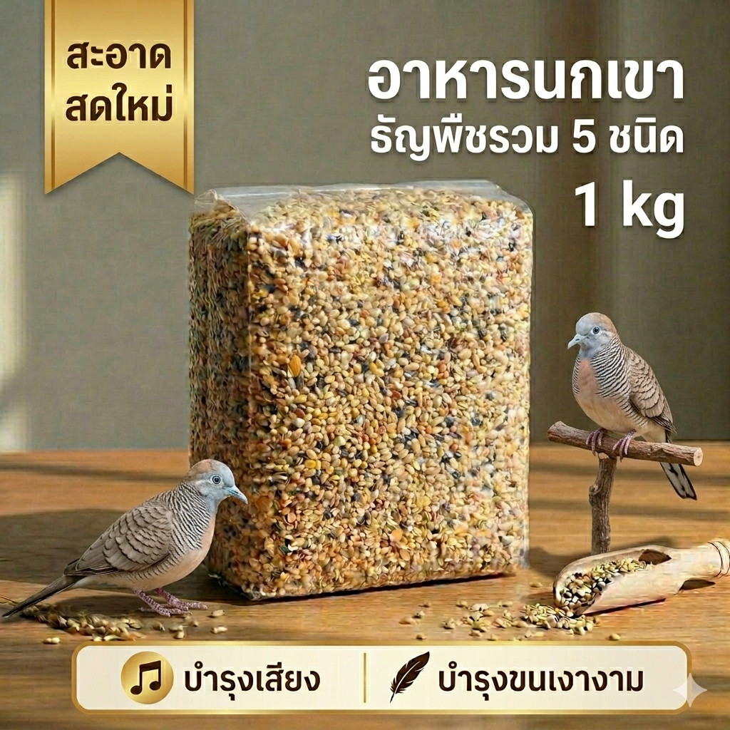 อาหารนกเขา ธัญพืชรวม สะอาด บำรุงขนและเสียง สูตรล็อกความสดใหม่ บรรจุสูญญากาศ Avin