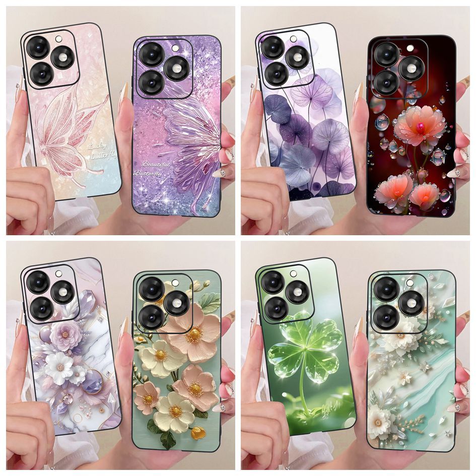 สําหรับ Itel A70 A665L กรณีใหม่สไตล์ดอกไม้ผีเสื้อการพิมพ์ซิลิโคนนุ่มสีดํา TPU สําหรับ Itel A80 A671L