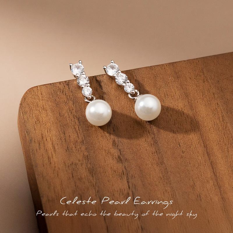 Celeste Pearl Earrings ต่างหูเงินแท้ S925 [MERCELO]
