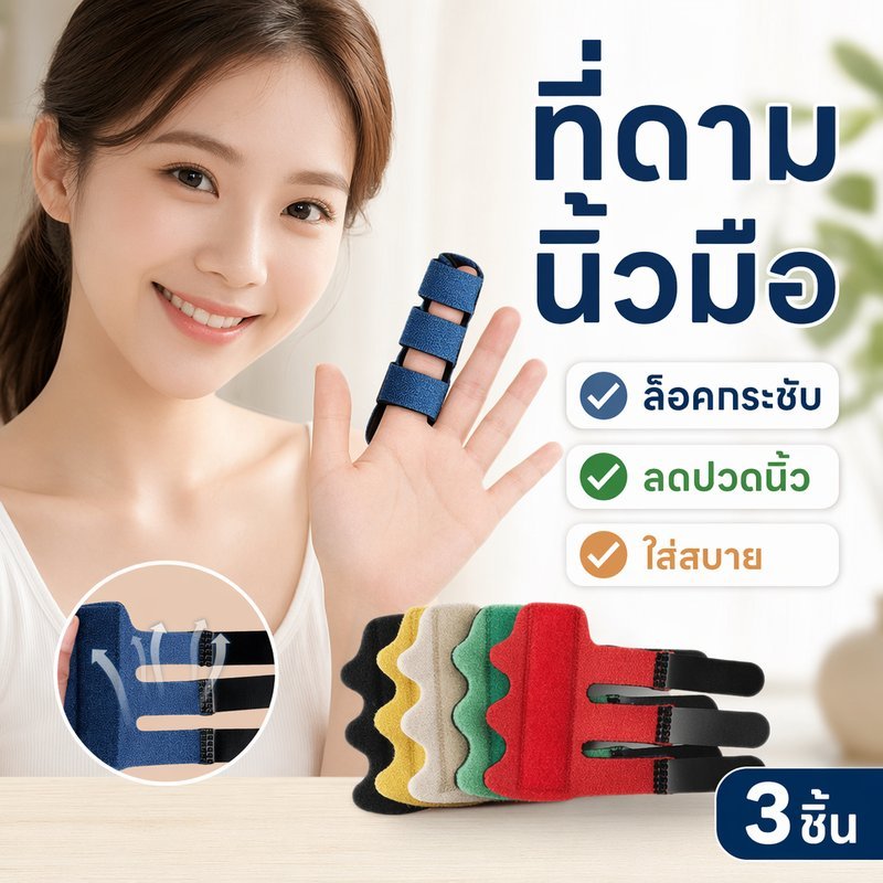 เฝือกดามนิ้ว ที่ดามนิ้วมือ สายรัดพยุงนิ้ว ปรับกระชับ แถบอลูมิเนียม ระบายอากาศ 3 ชิ้น ฟรีไซส์