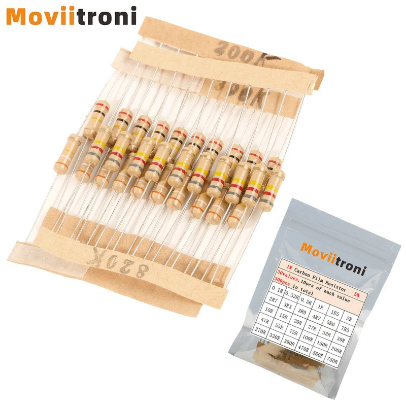 300 ชิ้น 1W Carbon Film Resistor Assortment Kit 5% 0.1R-750R 1K-820K