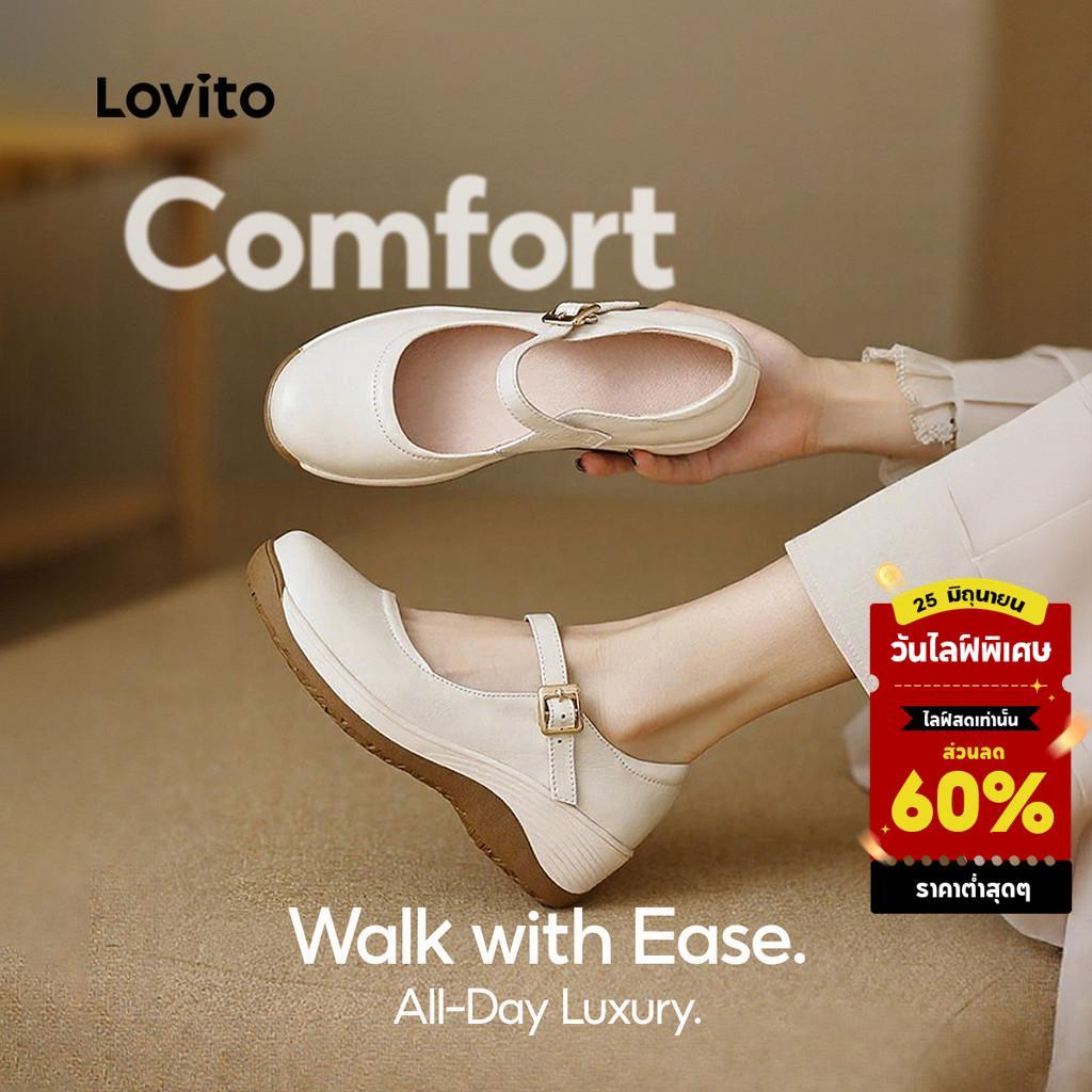Lovito แคชชวล รองเท้าแพลตฟอร์มลําลอง Mary Janes สําหรับผู้หญิง LFAS6020
