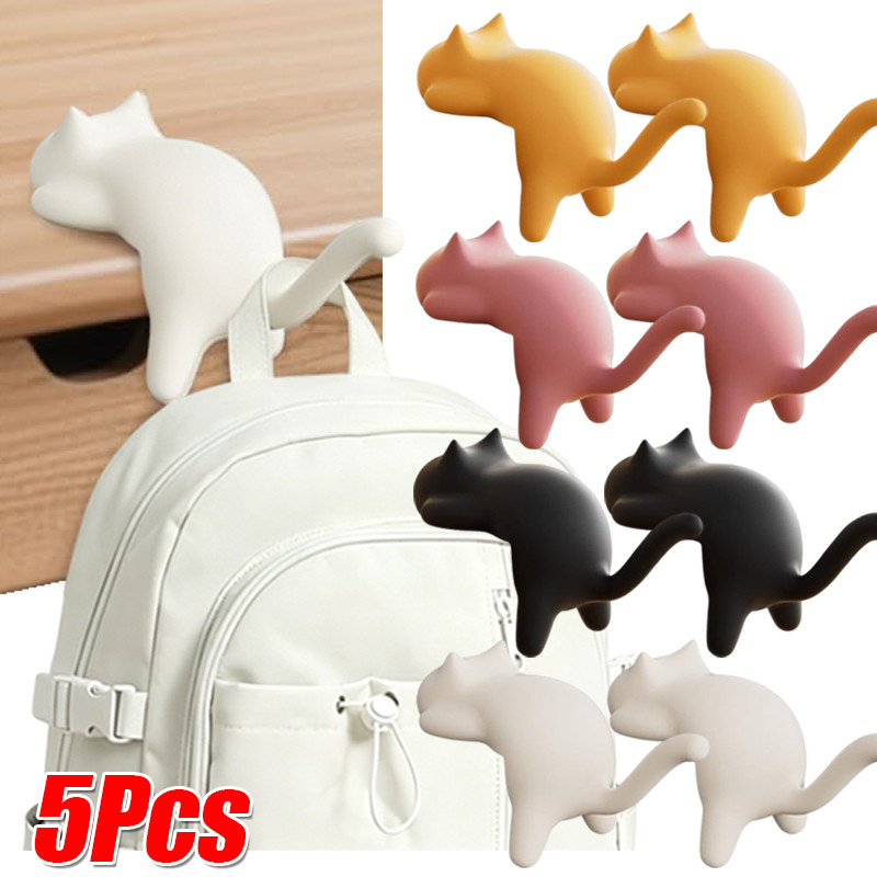 1/3/5 ชิ้น Punch-Free Cute Cat Shape Desk Edge Hook - Stylish Decor Hook สําหรับคีย์กระเป๋าถือ