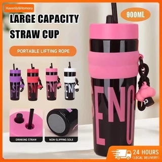 【สินค้าพร้อมส่ง】แก้วน้ําพลาสติก 900 ML มีที่หิ้ว ขนาดใหญ่ จุน้ำได้เยอะ แบบพกพา แบบสร้างสรรค์ มีฝาปิด แฟชั่นฤดูร้อน