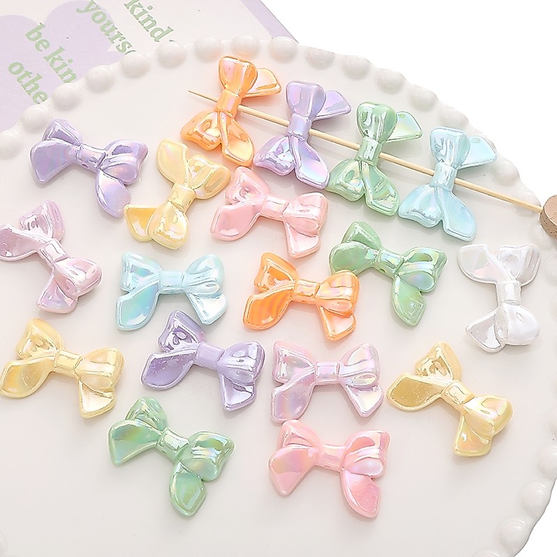 [32x24 มม.] ริบบิ้นอะคริลิคโบว์ที่มีสีสัน Bowknot ลูกปัด DIY เครื่องประดับโซ่ลูกปัดประณีต