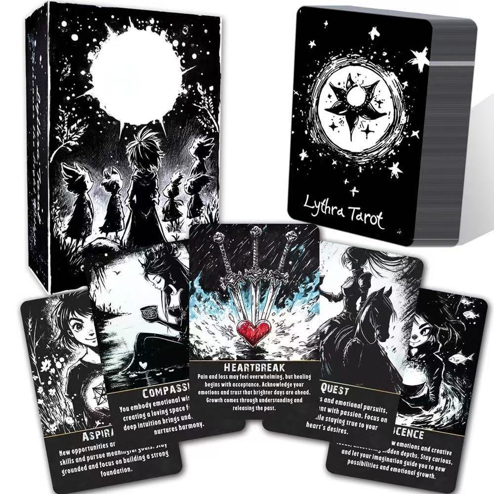 [ต้นฉบับ] Heaven and Earth Cover/Black Sketch Tarot 12X8CM English Board Game Card Game Lythra Tarot