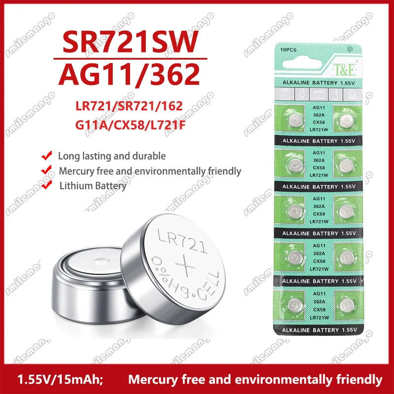 2PCS-50PCS 1.55V AG11 SG11 LR58 SR58 162 361 362 LR721 SR721 ปุ่มแบตเตอรี่ SR720 L721F เซลล์เหรียญนา