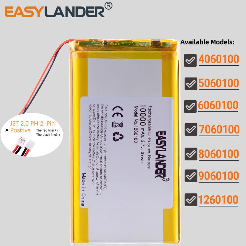 JST2.0mm 2Pin 6060100 3.7V 5000mAh แบตเตอรี่ลิเธียมโพลิเมอร์ Li-ion 3060100 4060100 5060100 7060100 