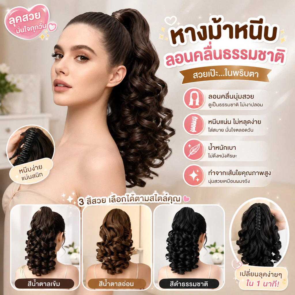 COD กิ๊บติดผมหางม้าแบบธรรมชาติ ทรงผมม้วนเป็นช่อกลมลอน แต่งทรงผม เหมาะกับผู้หญิง