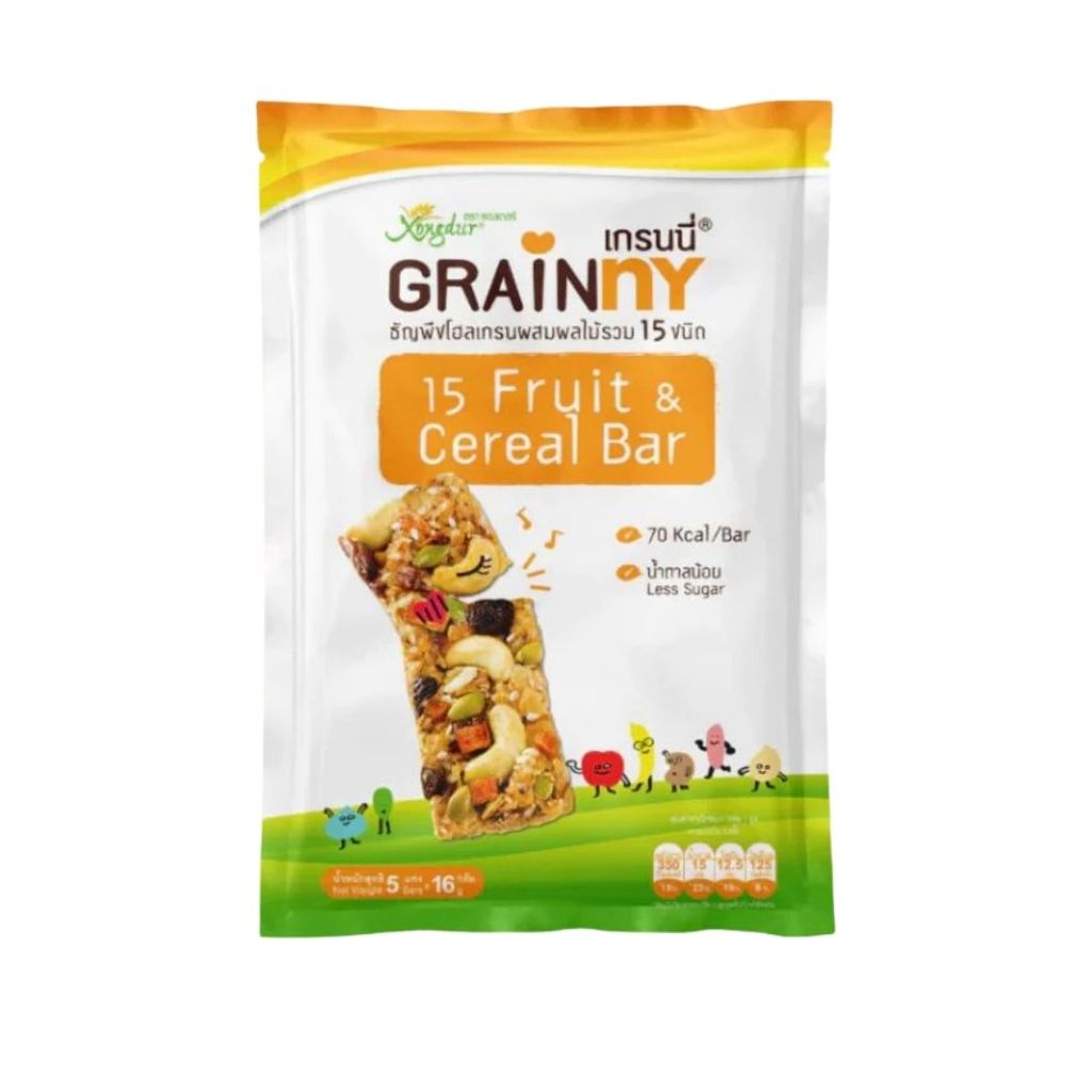ซองเดอร์ ธัญพืชโฮลเกรนผสมผลไม้รวม15ชนิด Xongdur 15 Fruit Cereal Bar 80g.