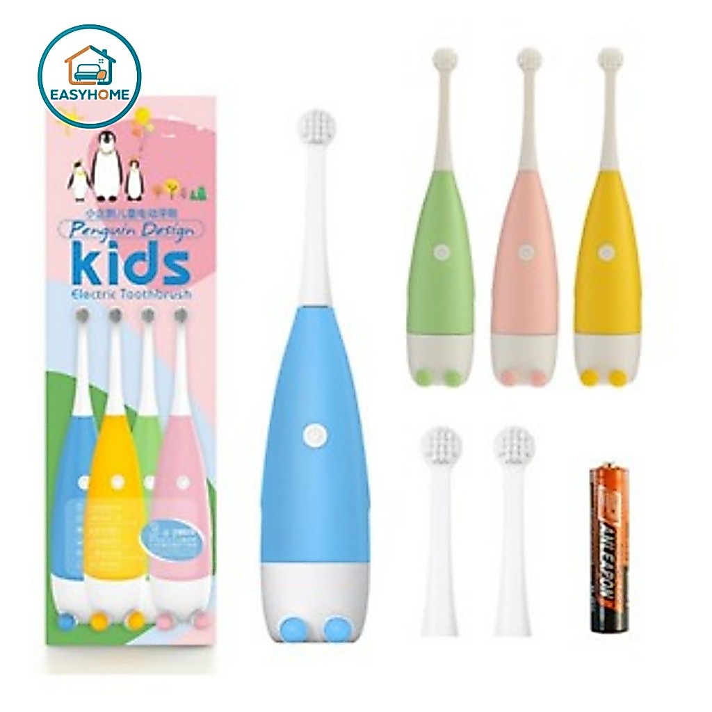 【EasyHome COD】 แปรงสีฟันไฟฟ้าสําหรับเด็กสําหรับเด็กซิลิโคนแบตเตอรี่อัตโนมัติสําหรับเด็กอายุ 3-12 ปี