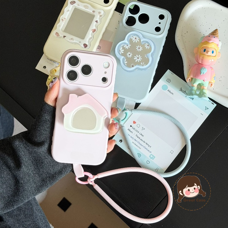 Insสไตล์ลูกอมสีเคสโทรศัพท์สําหรับVivo X300 X300S X200 FE Pro Mini X200S X200T X100 X100S X90 X90S Love Heart Borderปกหลังปลอกอ่อนพร้อมกระจกขาตั้งซิลิโคนเชือกเส้นเล็ก