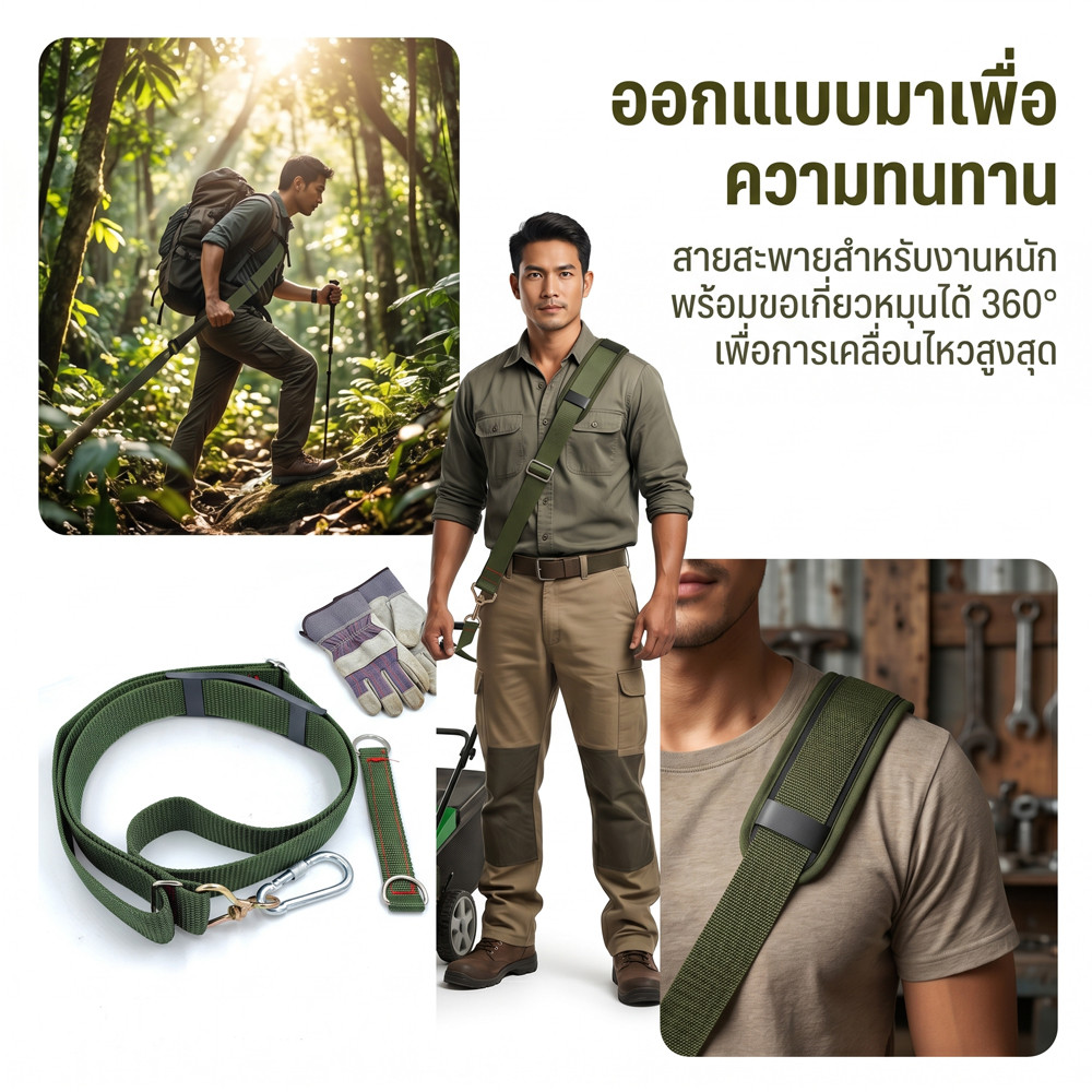 สายสะพายผ้าไนลอนหนา ปรับได้ พร้อมคลิปล็อค สำหรับสว่าน เครื่องตัดหญ้า อุปกรณ์ช่างสวน รูปที่ 7
