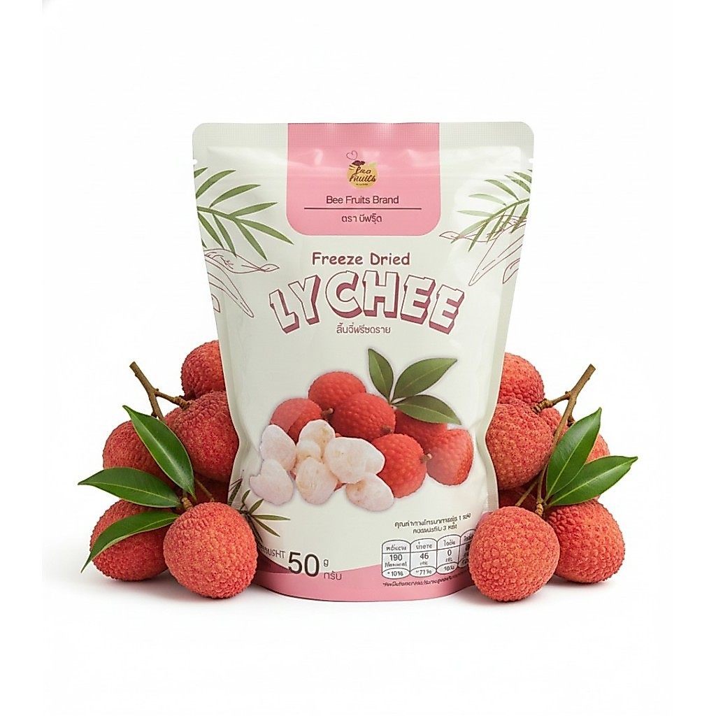 ลิ้นจี่ฟรีซดราย Freeze dried Lychee 50g. - Beefruits Brand(บีฟรุ๊ต)