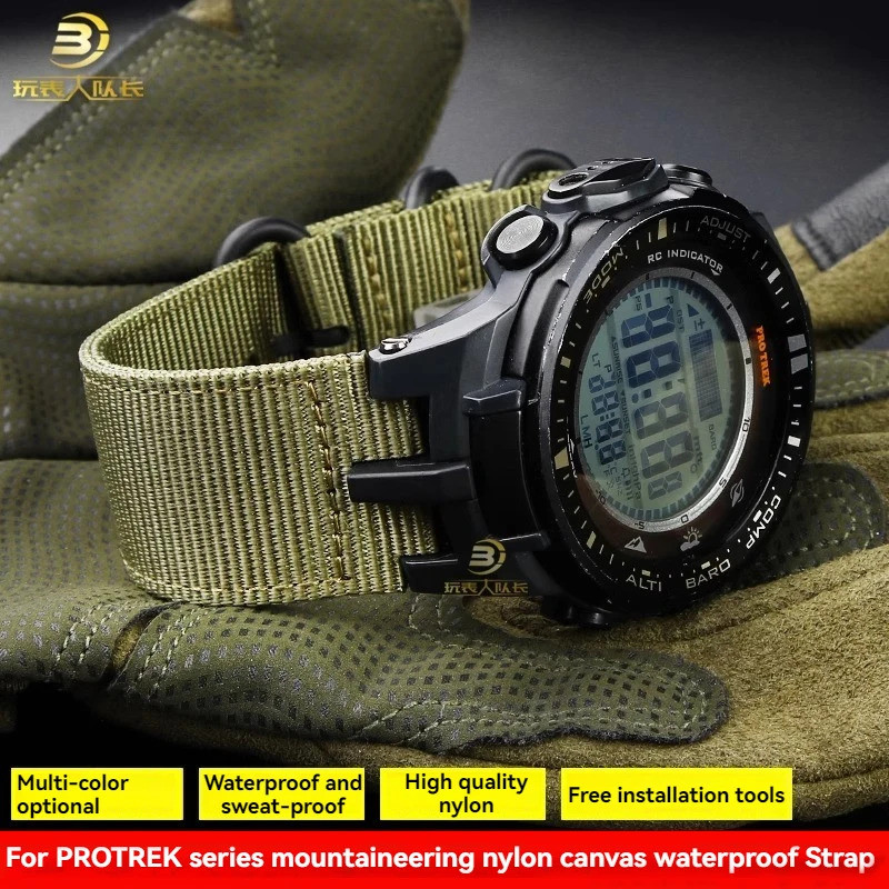สายนาฬิกาไนลอนสําหรับ Casio PROTREK PRW 3100 ดัดแปลง PRW3000 PRW3100 PRW6000 PRW-6100Y สร้อยข้อมือผ้
