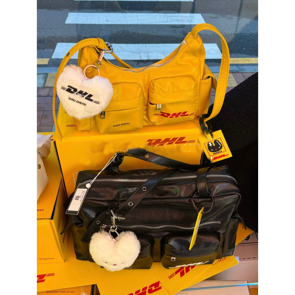 เกาหลี samoondoh DHL Joint รถจักรยานยนต์ขนาดเล็กสีเหลือง Messenger กระเป๋าสะพายกระเป๋าถือ Punk สไตล์