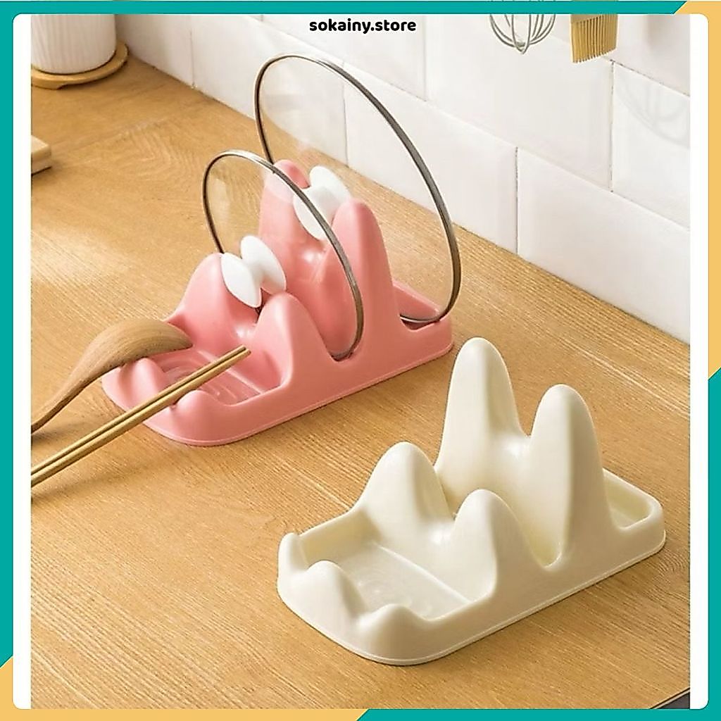(COMBO of 3) 3 COMPARTMENT POT LID TRAY, SMART ANTI-SLIP COOKING SPOON และ FORK SHELF