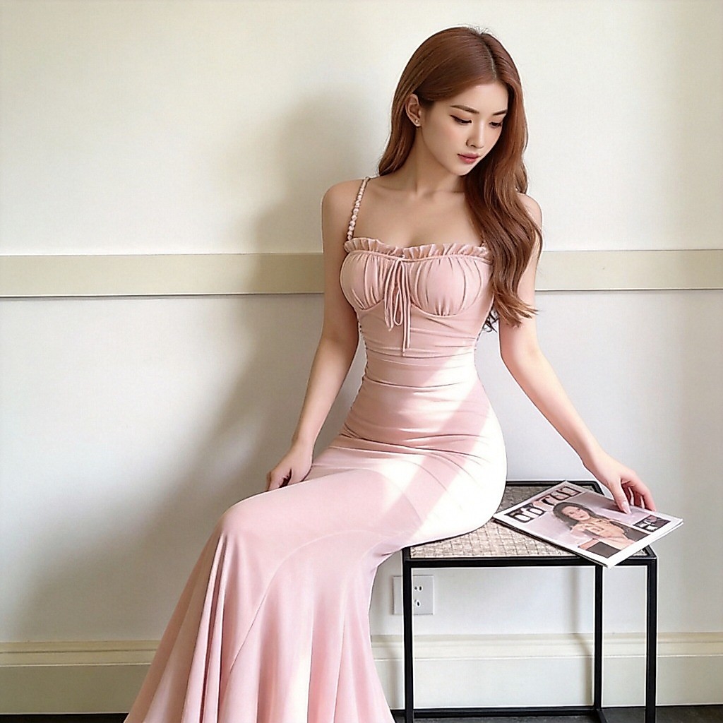 เดรสสายเดี่ยวสีชมพู ผู้หญิง ลุคเซ็กซี่หวาน ชุดไปทะเล ผอมเพรียว ใส่เที่ยว