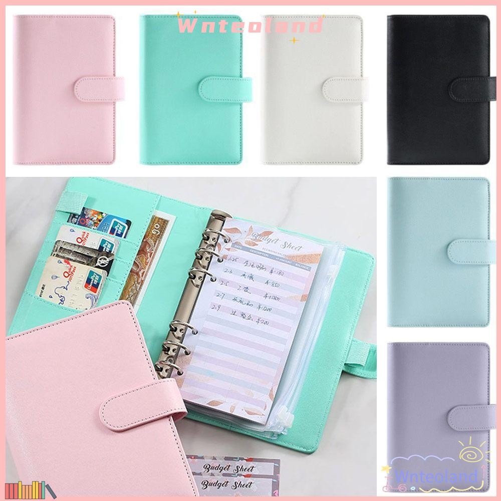 WNTEOLAND เงินสด Budget Binde, พร้อมหัวเข็มขัดแม่เหล็กปิดพร้อมซองซิป เงิน Budget Planner Binder, PU A6 Notebook Binder