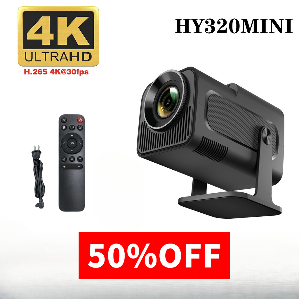 HY320 MINI โปรเจคเตอร์ 4K 390ANSI Native 1080P Wifi6 BT5.0 Android 11 แบบพกพา Upgrated HY320 pro